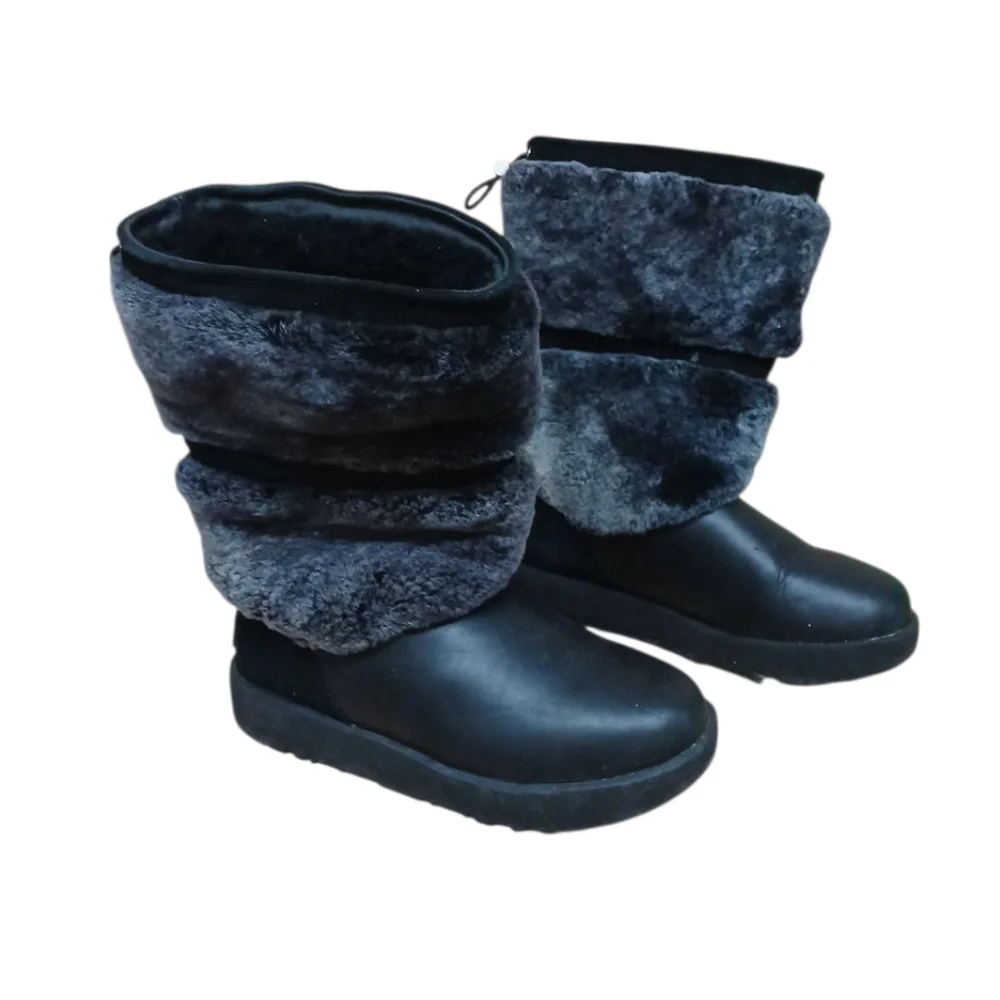 Ugg Reykir Waterproof Furry Black Boots Size 6
